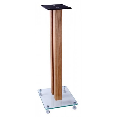 Custom Design SQ 402 speaker stand with an oak column on a glass base.